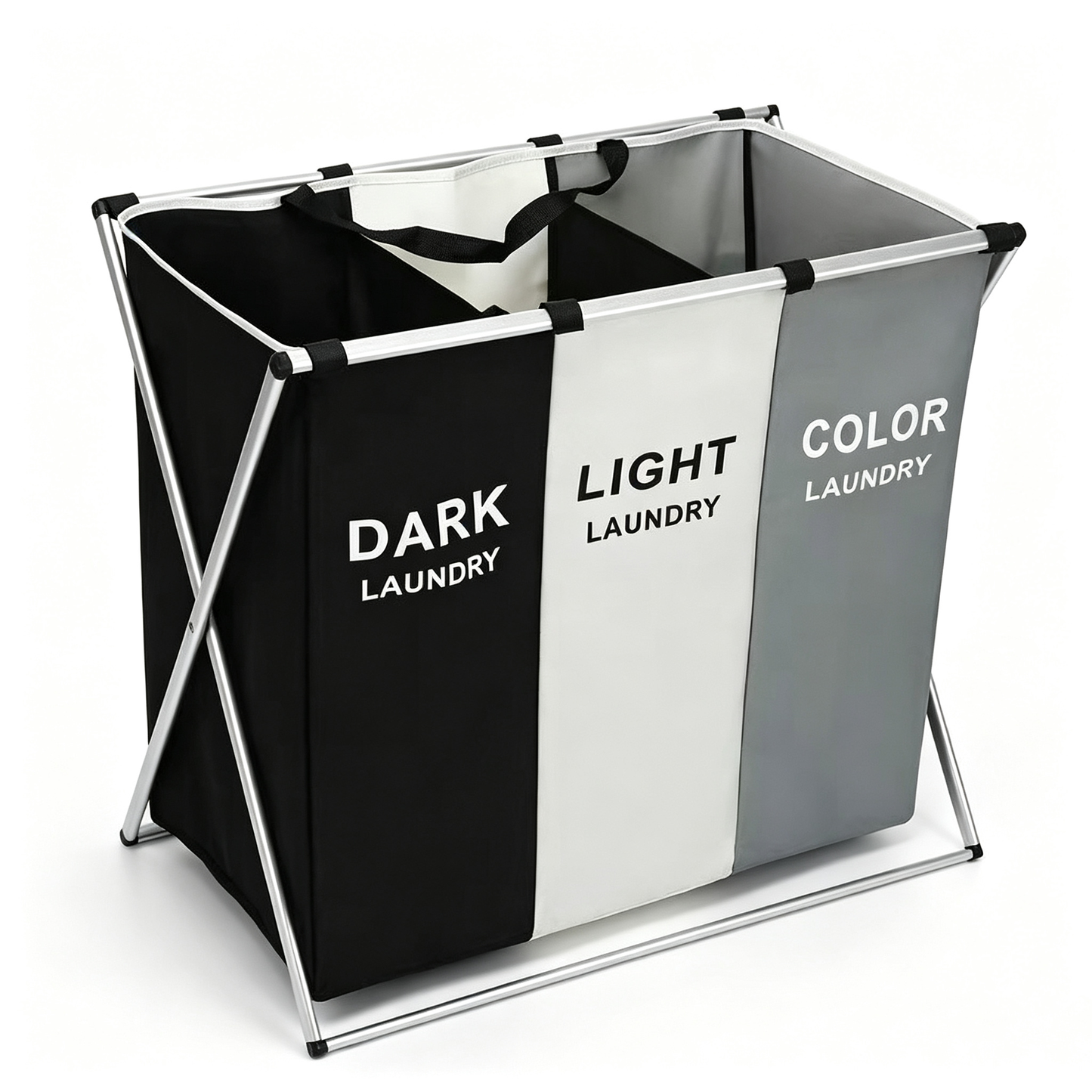 3-Compartment Laundry Basket with Metal Frame