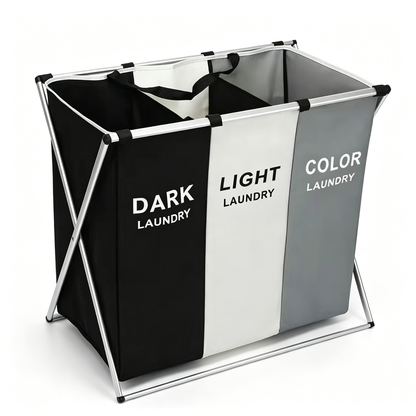 3-Compartment Laundry Basket with Metal Frame