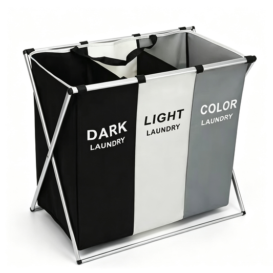 3-Compartment Laundry Basket with Metal Frame
