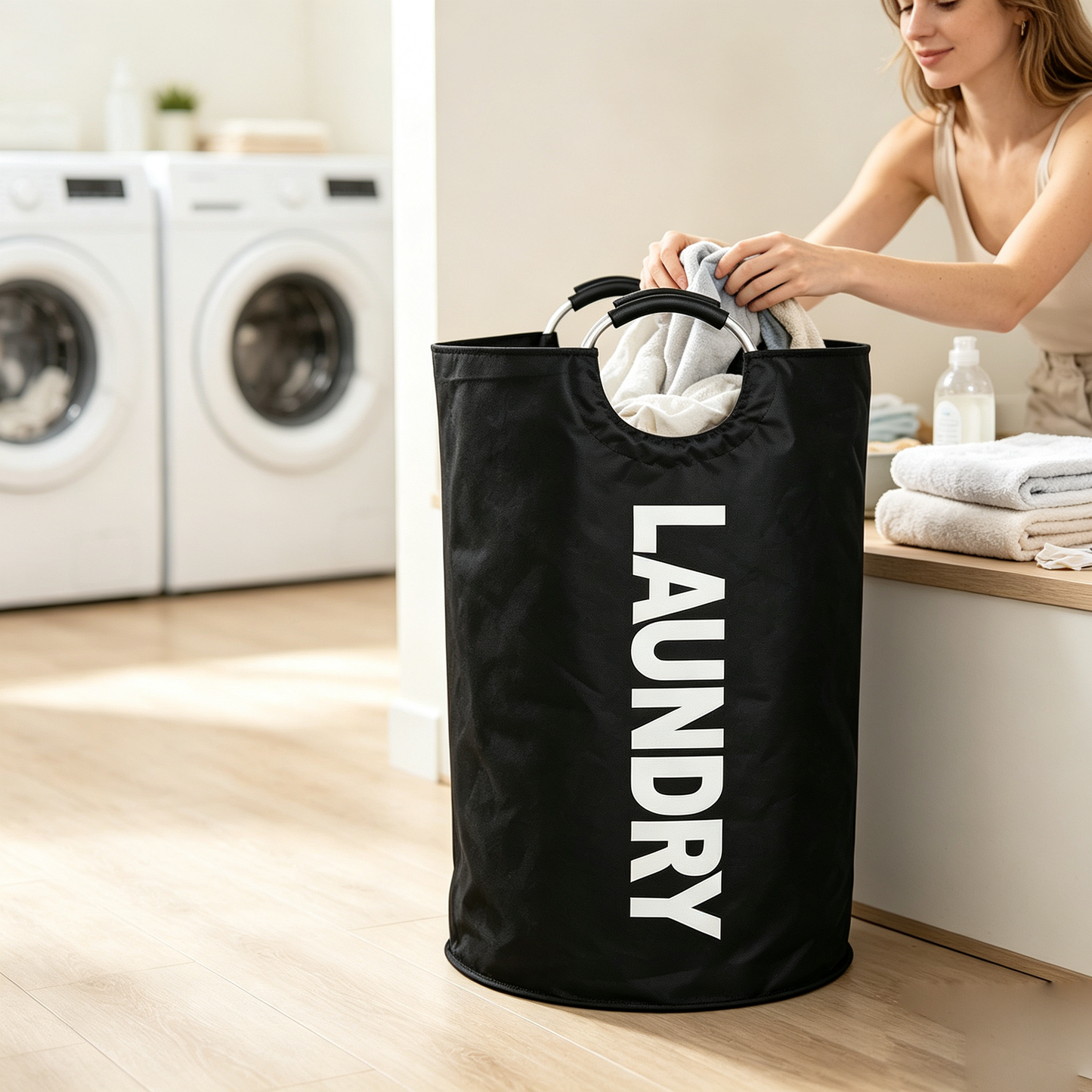 Round Laundry Basket with Aluminum Handles