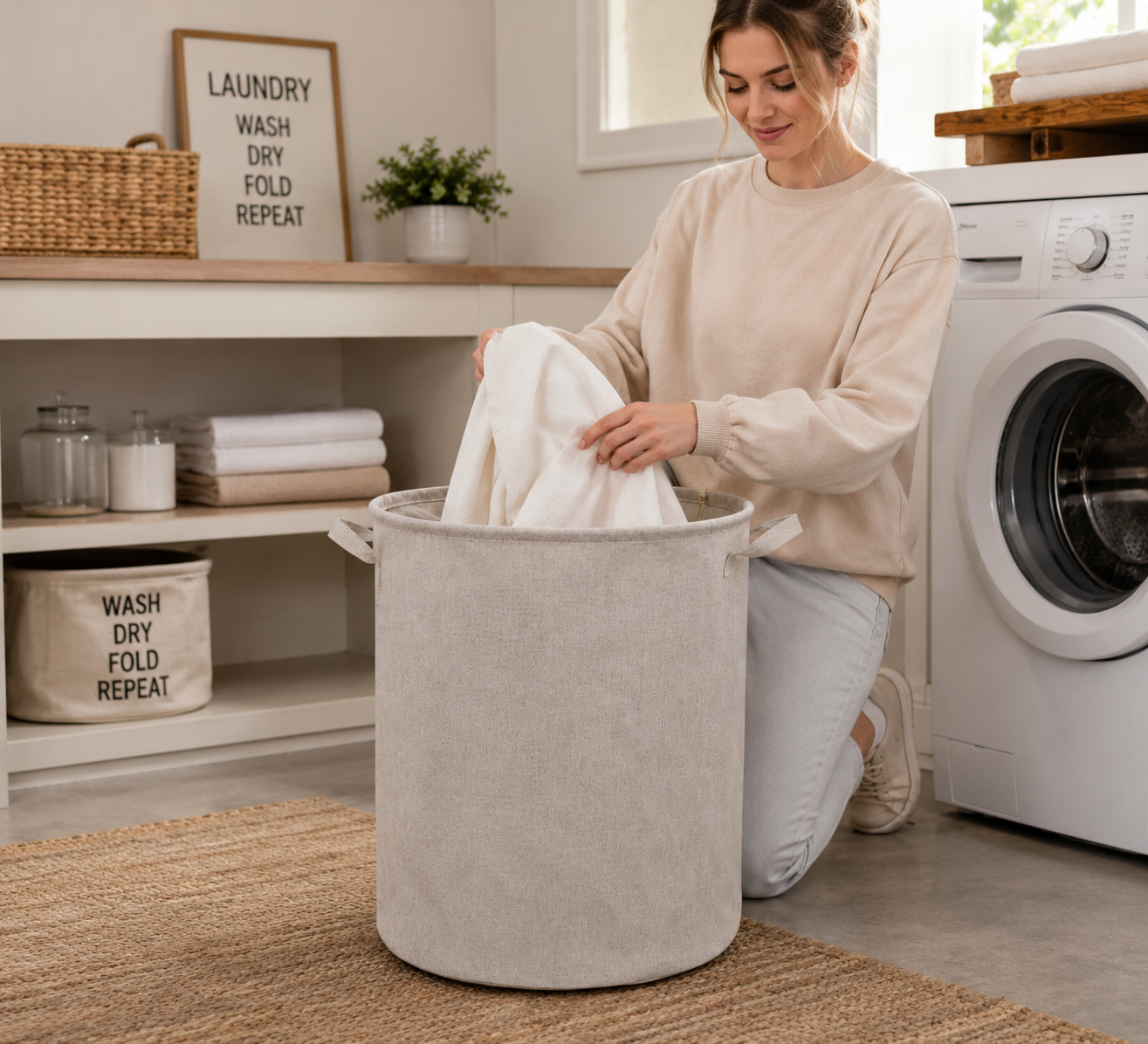 Thick Linen Fabric Laundry Basket