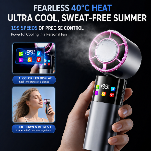 ❄️ Smart Portable Cooling Fan with Full-Color Screen
