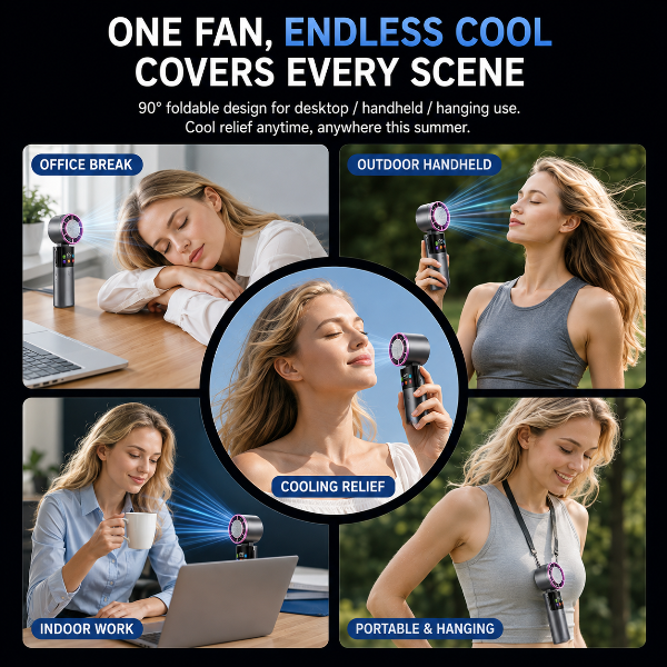 ❄️ Smart Portable Cooling Fan with Full-Color Screen