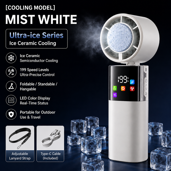 ❄️ Smart Portable Cooling Fan with Full-Color Screen