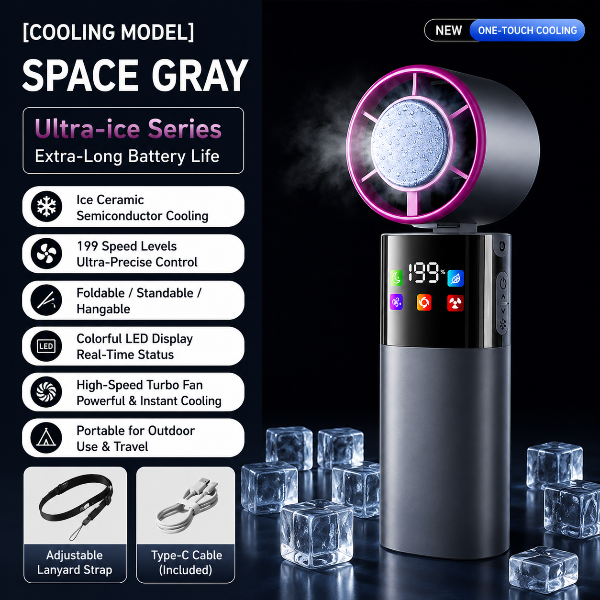 ❄️ Smart Portable Cooling Fan with Full-Color Screen