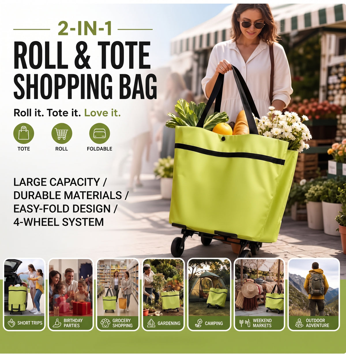 🔥2026 Hot Sale🔥 2 in 1 Foldable Shopping Cart Bag🎁